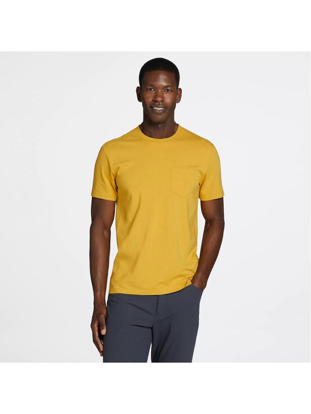 VRST Men's Essential Pocket Tee, Small, Yellow Sunset Garment Wash